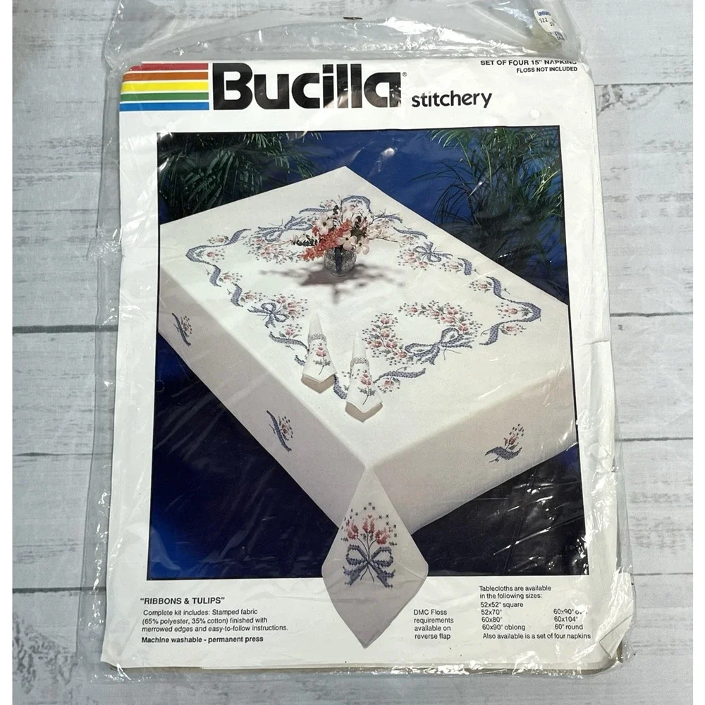 Bucilla Vintage Stitchery Ribbon & Tulips Stamped Fabric 15